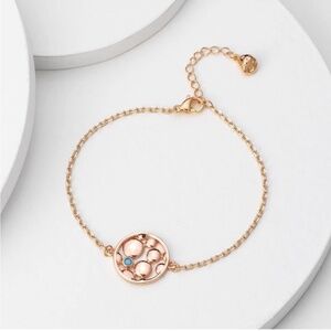 GOLD 14k Gold Plated Circle Turquoise Pendant Chain bracelet